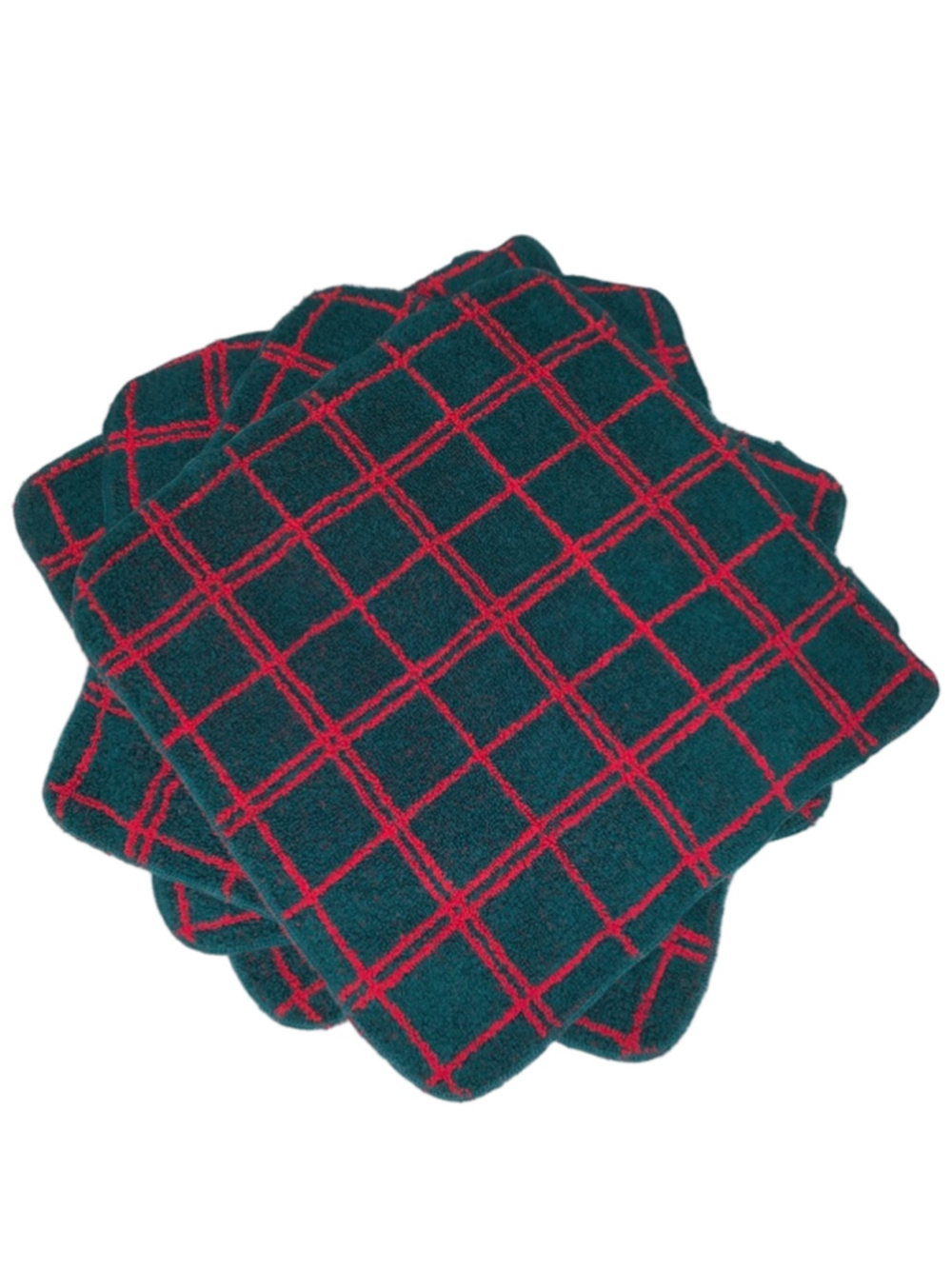 4 Fieldcrest Red & Green Plaid Wash Cloths One Size